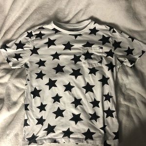 Spotted Zebra brand boys size 10 shirt White with Black Stars and a Pocket